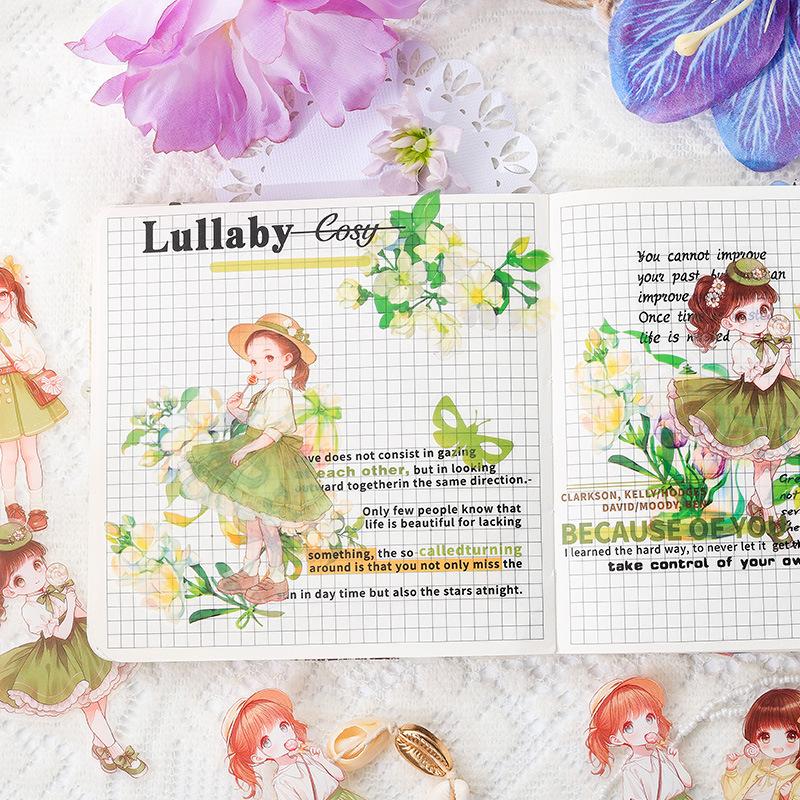 12-Sheet Cute Cartoon Young Girl Sticker Collection, Lovely Anime-Style Figures, Ideal for Scrapbooking & DIY Crafts