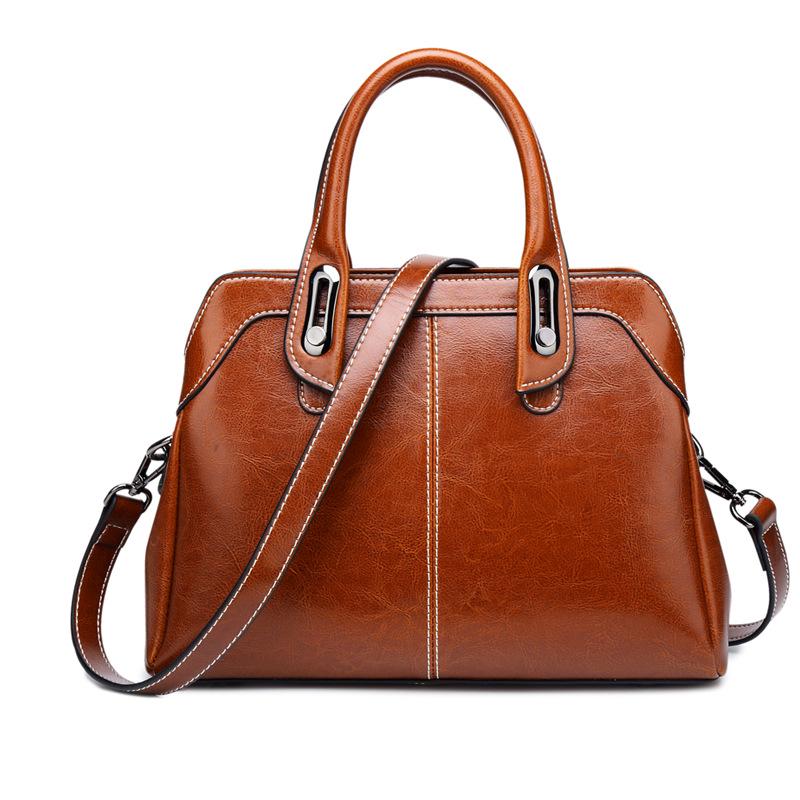 Genuine Leather Women Handbag Top Handle Shoulder Cross Body Bag Fashi Oil Wax Cowhide Purses and Handbags Messenger Tote Bags