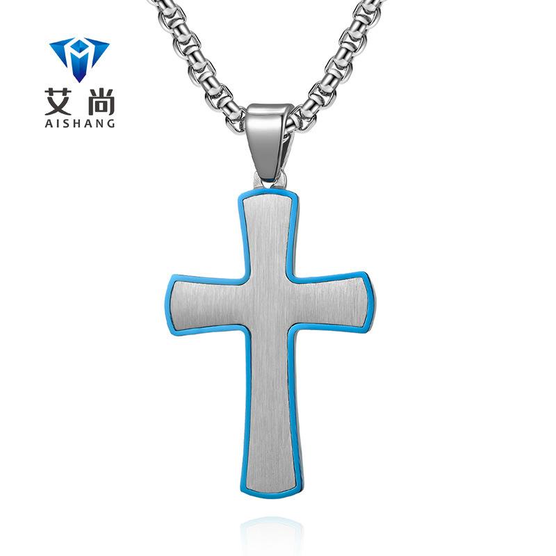 Creative Minimalist Style Between Light Sand Stainless Steel Pendant Cross Titanium Steel Men s Necklace Jewelry 60CM