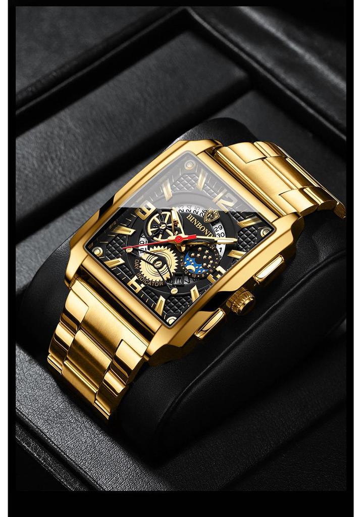 Binbond Men's Retro Multifunctional Waterproof Luminous Square Calendar Watch