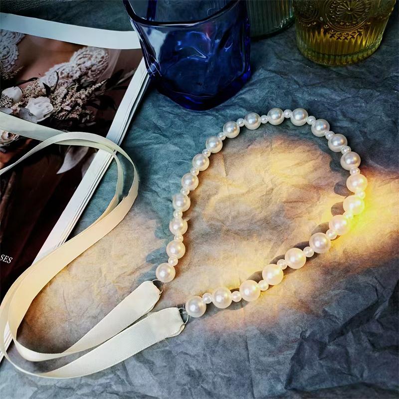 

French Imitation Pearl Hair Ribbon Female Lace Headband Forest Style Fairy Beauty Hair Accessories 03