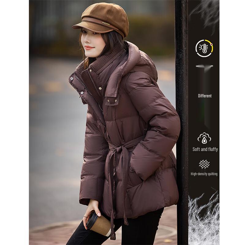 

Maillard Style Elegant Mid-Length Hooded Down Jacket M