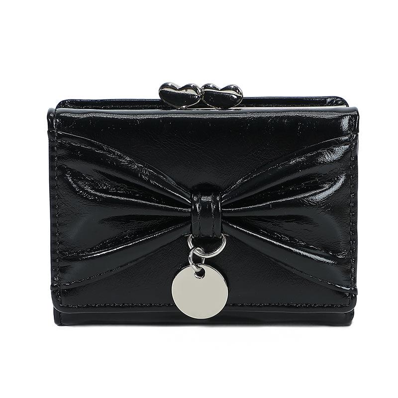 

Simple pu leather bow wallet card bag integrated change bag student lady cute wallet чёрный