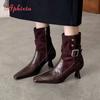 Fashion Aphixta High Heels Women Ankle Boots Elegant Metal Decoration Woman Modern Boot Side Zipper Sexy Soft Leather Women's High Boots
