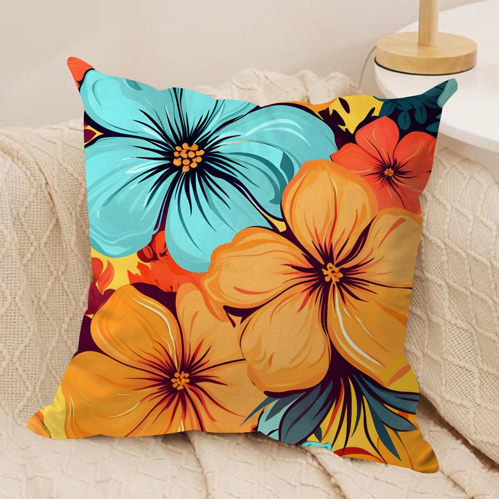 Chinese Flower Cushion Cover Soft Plush Fabric DoubleSided Printed Sofa Cushion Cover for All Seasons Home Decor Gift