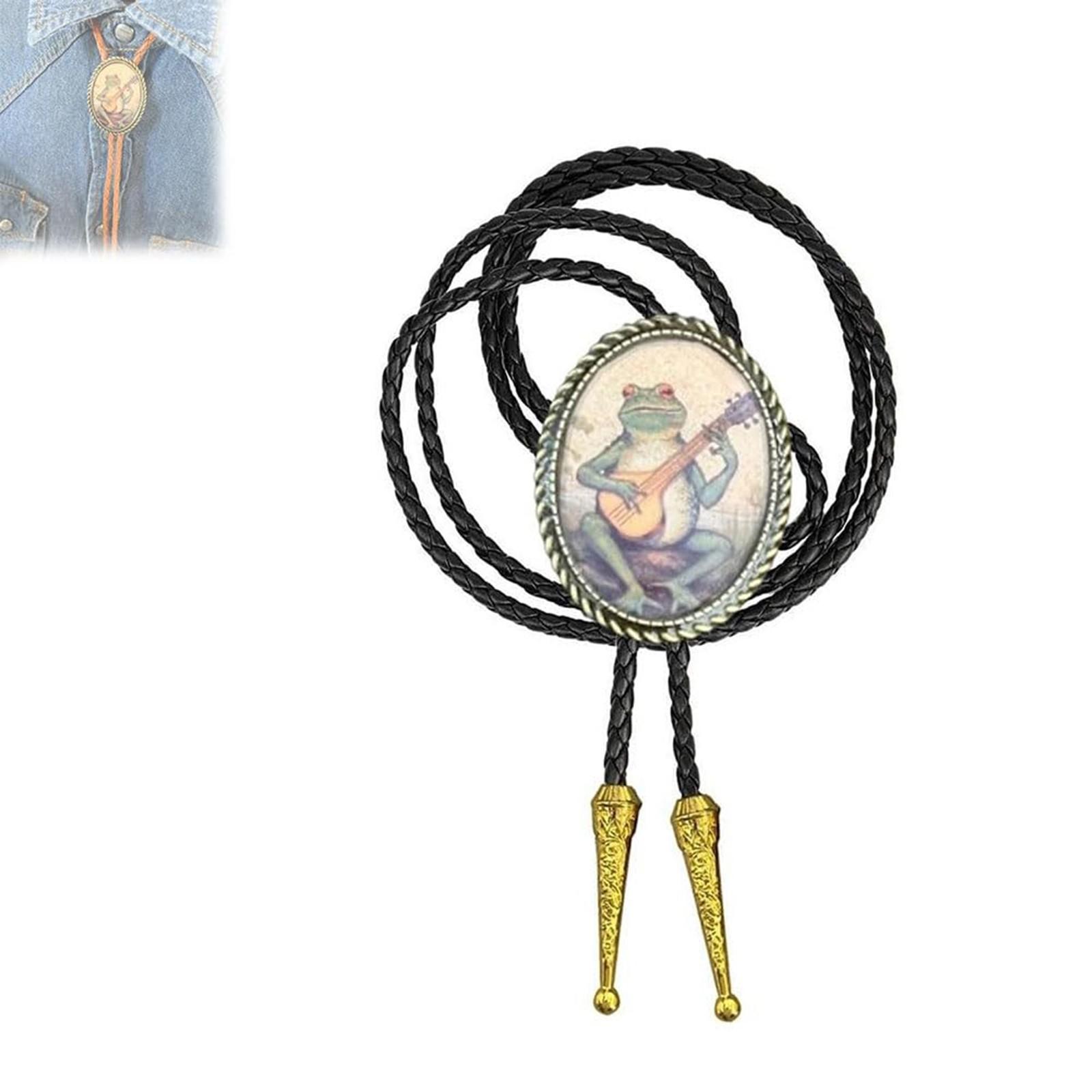 

Галстук-боло с лягушками банджо, ковбойский галстук, мужской ковбойский галстук-боло в стиле вестерн, кожаные аксессуары для галстука, аксессуары для джинсового галстука банджо One Size