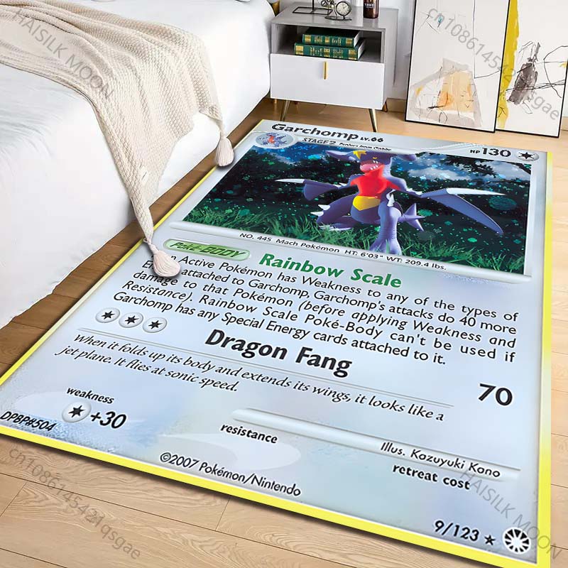 Wiele rozmiarów Dywan z nadrukiem karty Pokémon Garchomp do salonu, sypialni, pokoju dziecięcego, wystroju domu, dywanik obszarowy, narzuta na sofę, przedpokój, mata do zabawy