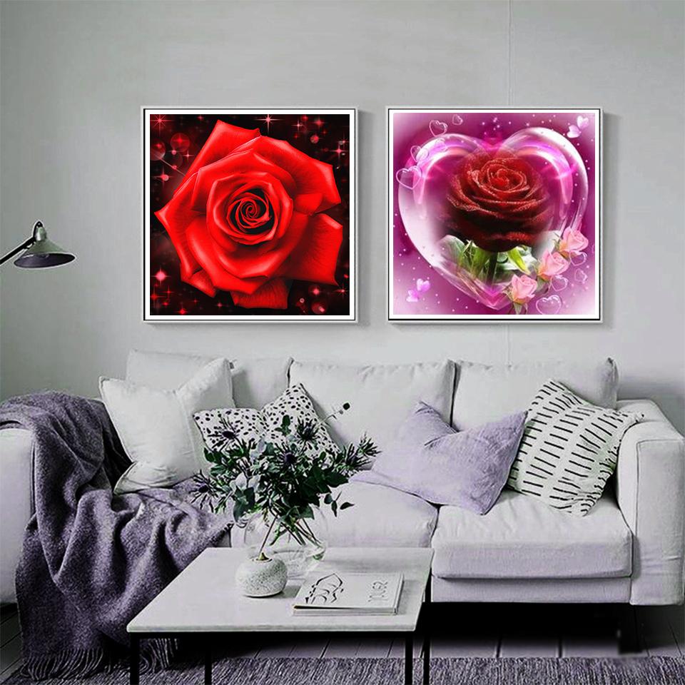 5D DIY Diamond Painting Flower Rhinestone Picture Rose Cross Stitch Kit Diamond Embroidery Round Mosaic Home Decoration