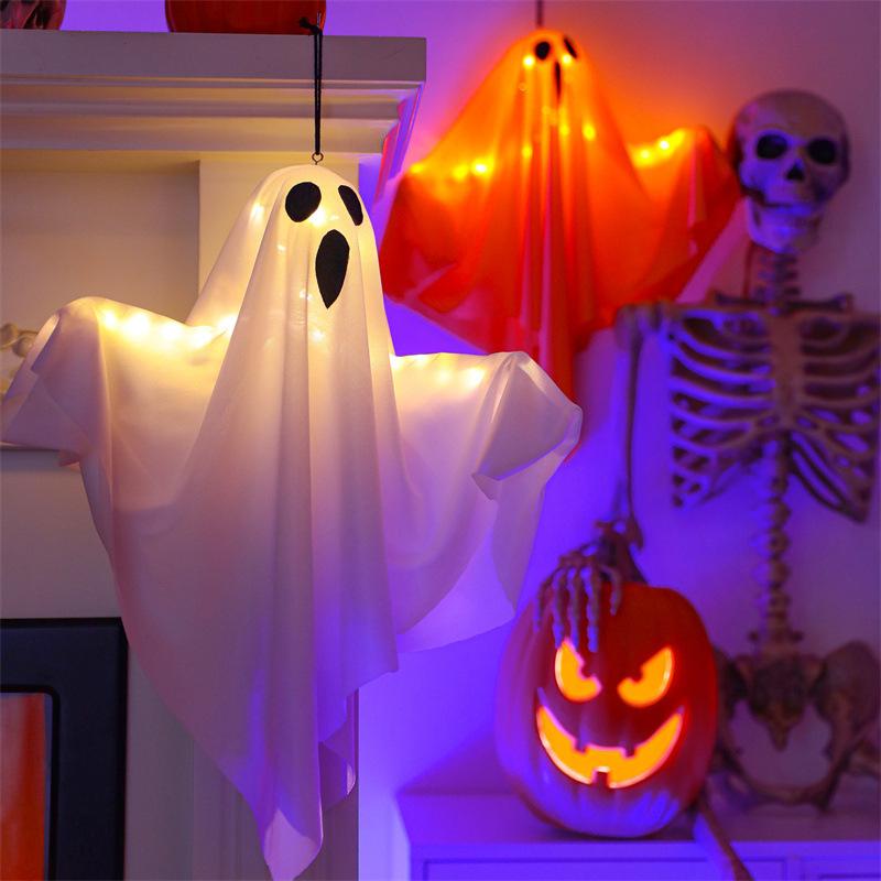 1PC Halloween Ghost LED White Ghost Hanging Light Ghosts HorrorProps for Halloween Party White Flying Ghosts Haunted House Decor