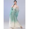 Women's Gradient Big Sleeve Chinese Classical Dance Set, Flowy Big Swing Chiffon Skirt Performance Wear