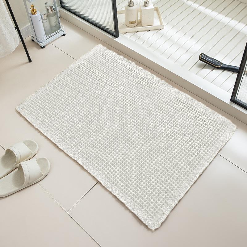 Waffle Bath Mat Absorbent Non Slip & Soft Bath Mats for Bathroom Floor Machine Washable Bathroom Rugs with Tassels Rubber Backed