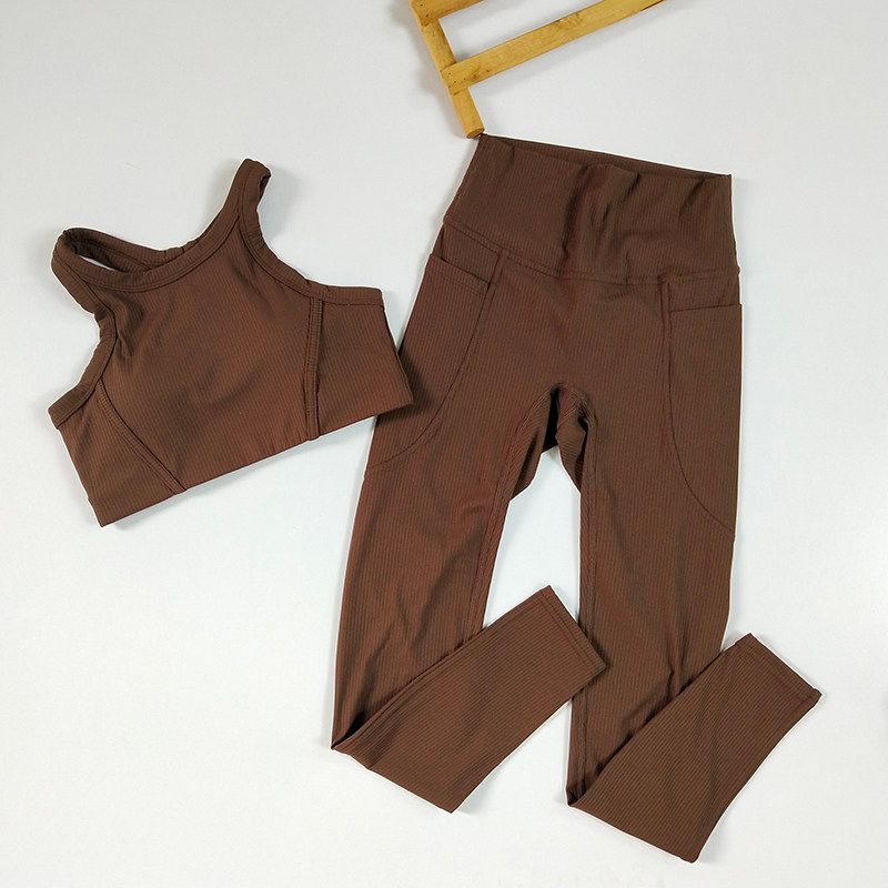 

L Home Version Fashion Sports Hip Lifting Yoga Clothes Women s Bubble Wrap Beauty Back Thread Belt Pocket Running Quick-Drying Fitness Suit Curry color L