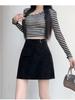 Women's High-Waisted Suede Plush Mini Skirt - Irregular A-Line Design for Autumn/Winter 2025