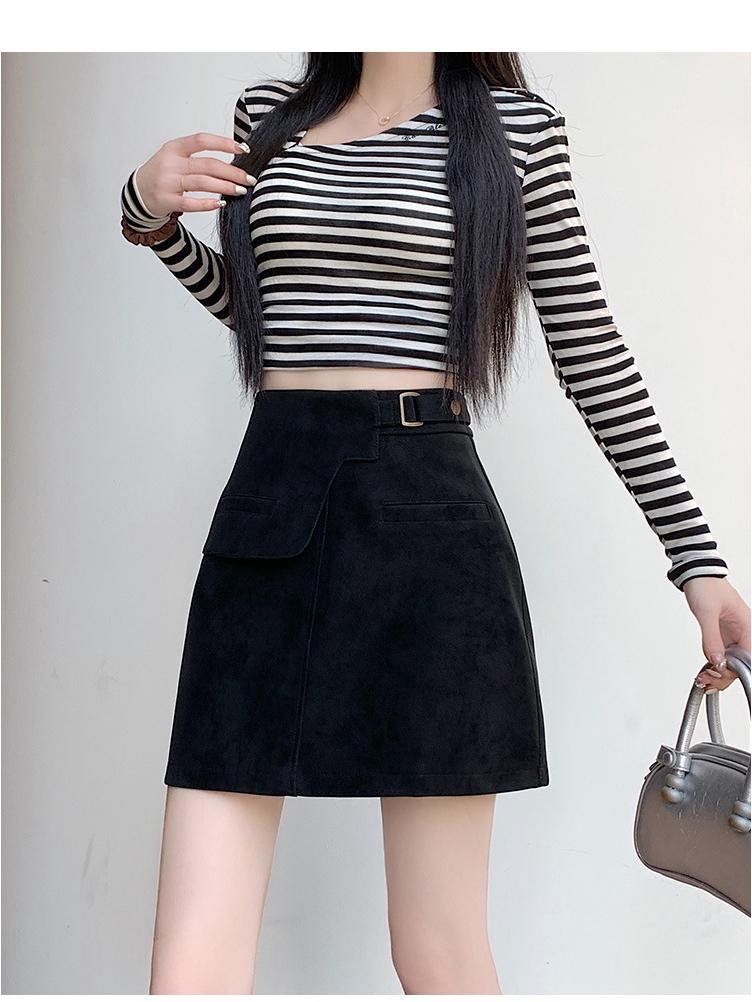 Women's High-Waisted Suede Plush Mini Skirt - Irregular A-Line Design for Autumn/Winter 2025