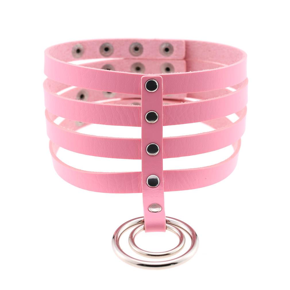 Four Row Rivet PU Leather Choker, Harajuku Punk Circular Ring Street Bar Necklace
