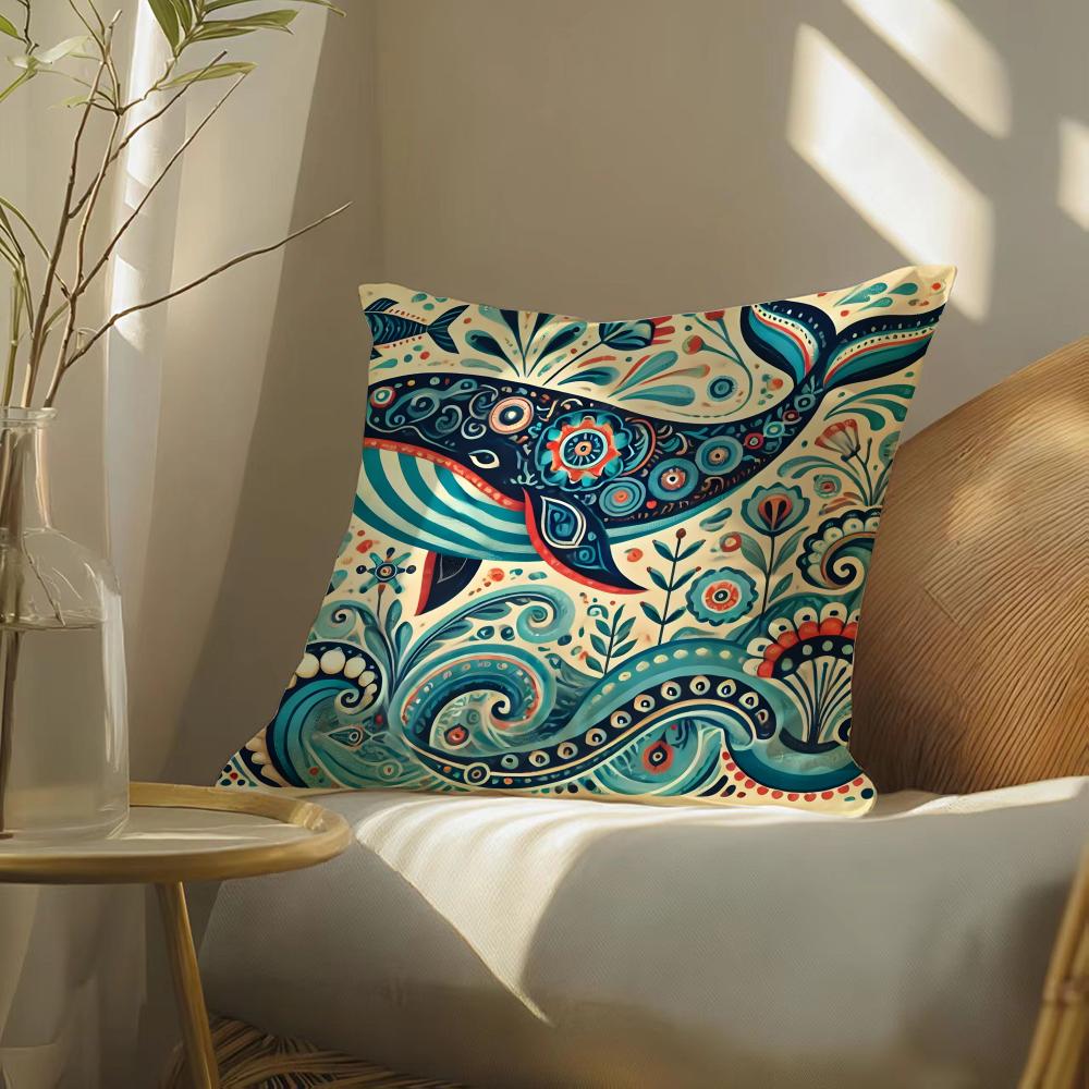 Colorful Retro Animal And Flower Prints Pillow Case Double-Sided Plush Sofa Cushion Covers Organic Breathable Invisible Zipper