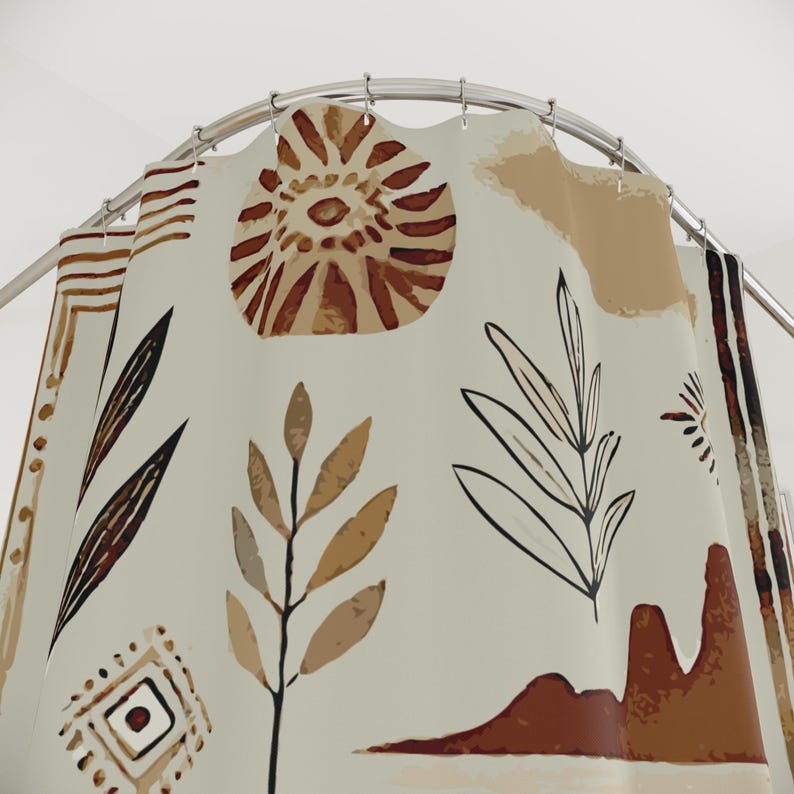 

Southwestern Minimalistic Boho Cloth Shower Curtain. An Earthy Primitive Style, Desert-Inspired Flora, And Tribal Motifs. W60H190(CM)-1 Pcs
