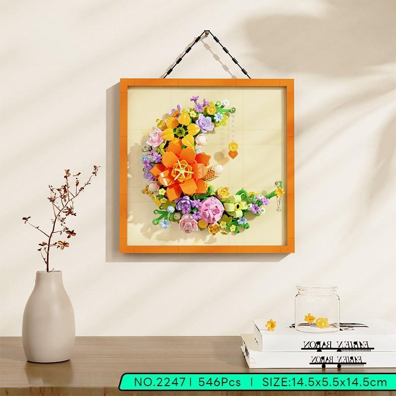 Simulated Flower Photo Frame Building Blocks, Eternal Flower Wall Decoration, Difficult Assembly Toys, Children's Birthday Gifts