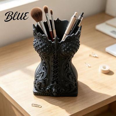 Punk Style Desk Decor 3D Printed Gothic Corset Pen Holer Vintage Makeup Brush Holder Retro Organizer for Desktop Debris Storage Box Office Supplies