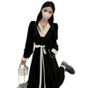 2026 Spring Chinese Style Plus Size Slimming Dress, A-line Silhouette, Puff Sleeves, Extra Long, Fair Skin Tone.