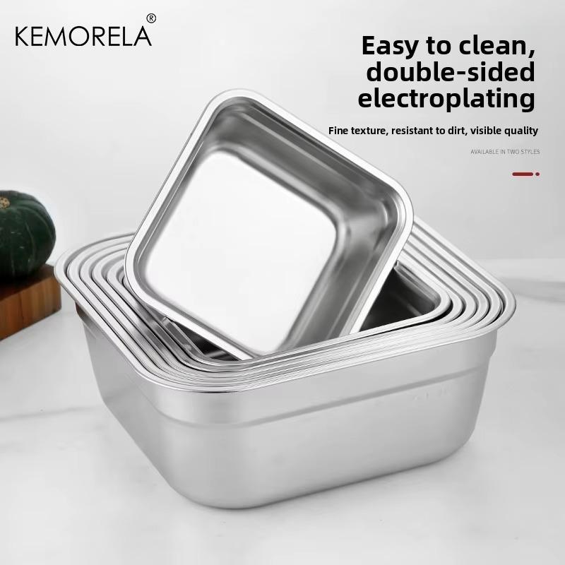 Multifunktionell Köksvask i Rostfritt Stål Durkslag Fyrkantig Bassäng för Att Tvätta Ris Dränera Grönsaker & Blötlägga Frukt 2-i-1