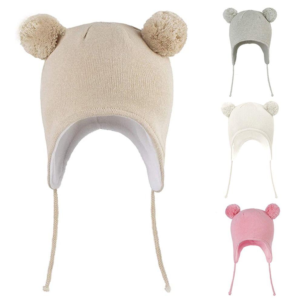 Pompon Kleinkind Mütze mit Ohrenklappen Warm gefüttert Warme Strickmütze Niedliche Kleinkind Beanie Für Draußen