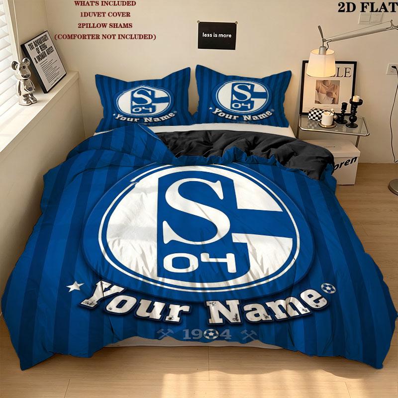 Schalke Fanartikel Benutzerdefinierter Namensmuster Bettwäsche Steppdecke Set Bettbezug Kissenbezug Heimgeschenk(1 Bettbezug + 2 Kissenbezüge, ohne Füllung)