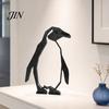 Hollow Design Penguin Geometric Figurine, Black Ornament, 3D Printed Abstract Statue Art for Modern Home Office Desktop Decoration Ornament