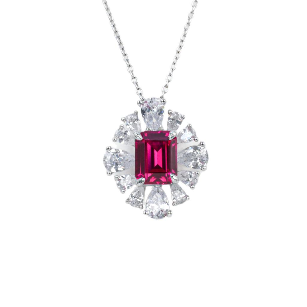 Elegant Flower-Embellished S925 Silver Pendant with Pigeon Blood Red Stone and Water Drop Accents - Perfect for Evening Parties and Gifts.