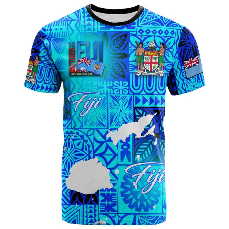 Fiji 3D Printed T-shirts Summer Round Neck Short Sleeves Casual Tops  Street Oversized men's T-shirts