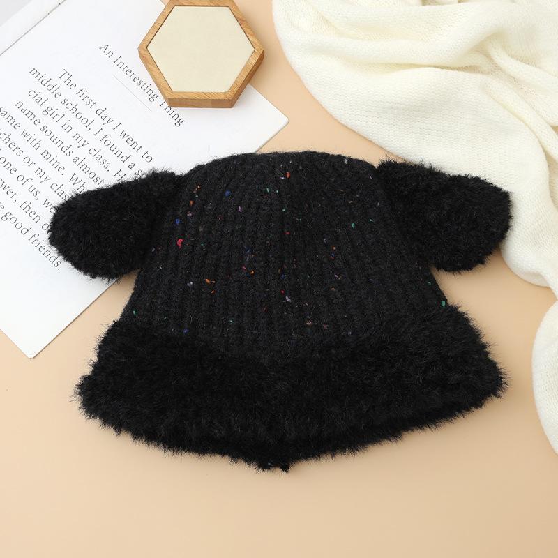 All Match Colorful Dotted Short Eared Rabbit Plush Hat with Autumn and Winter Sweet and Cute Warm Basin Hat Outdoor Cold Proof Ear Protection Hat