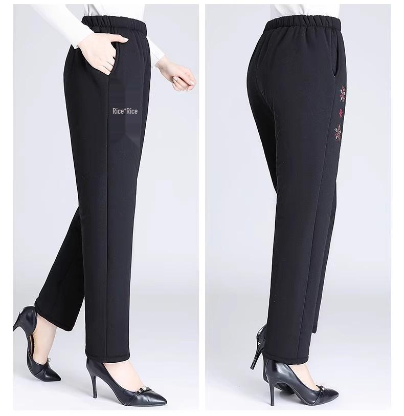 Women's Warm Winter Pants - Middle-Aged & Elderly, Thick Velvet & Lamb's Wool, Loose Fit, Cotton, Grandma Style