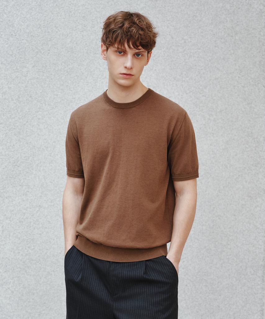 Jeilium Cotton Summer Essential Round Neck Brown (Dry Touch)