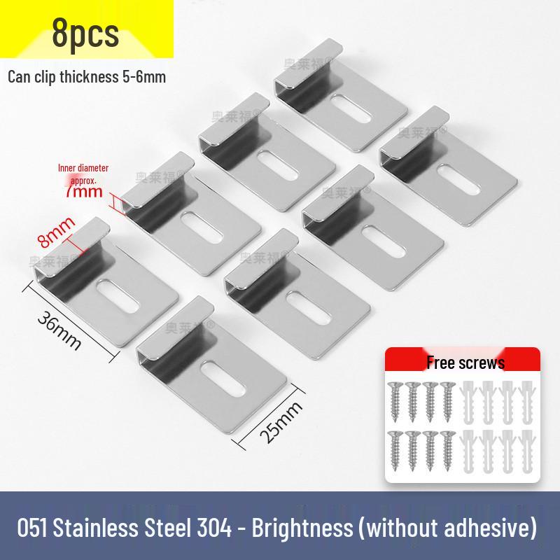 Stainless Steel Mirror Holder Clips, Square, Set of 4
