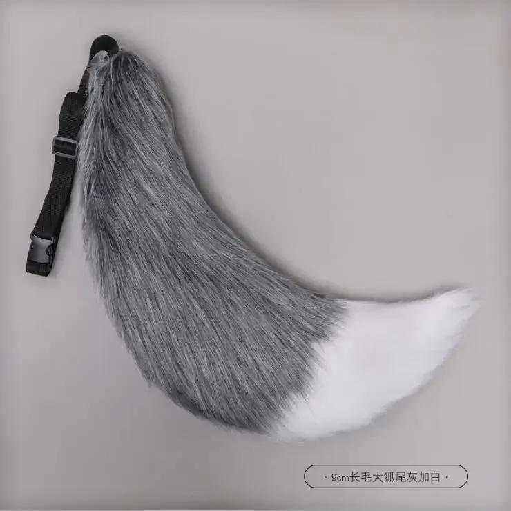 

Handmade Plush Animal Ears and Tail Set Cosplay Props Wolf Cat Straps Tail Accessories сірий