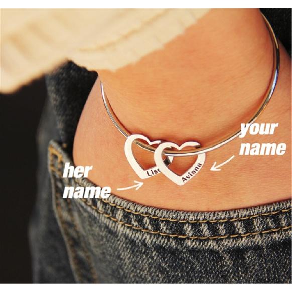 Personalisierter Gravur-Namens-Herz-Anhänger-Armreif für Frauen, personalisiertes Edelstahl-Armband, Schmuck, Freundin, Geburtstag