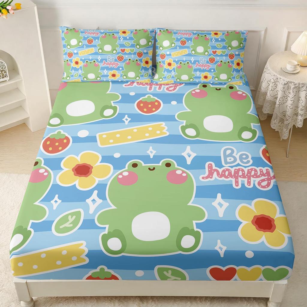 Cute Cartoon Frog Pattern Bed Hat Three-Piece Digital Printing Bedding Bed Hat Three-Piece Set Children And Adults