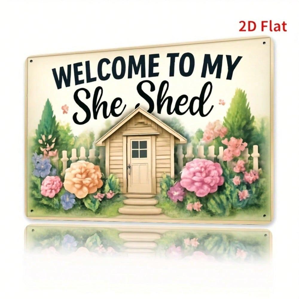 Vintage Farmhouse Metal Sign Welcome To My She Shed Weatherproof Wall Art Decor