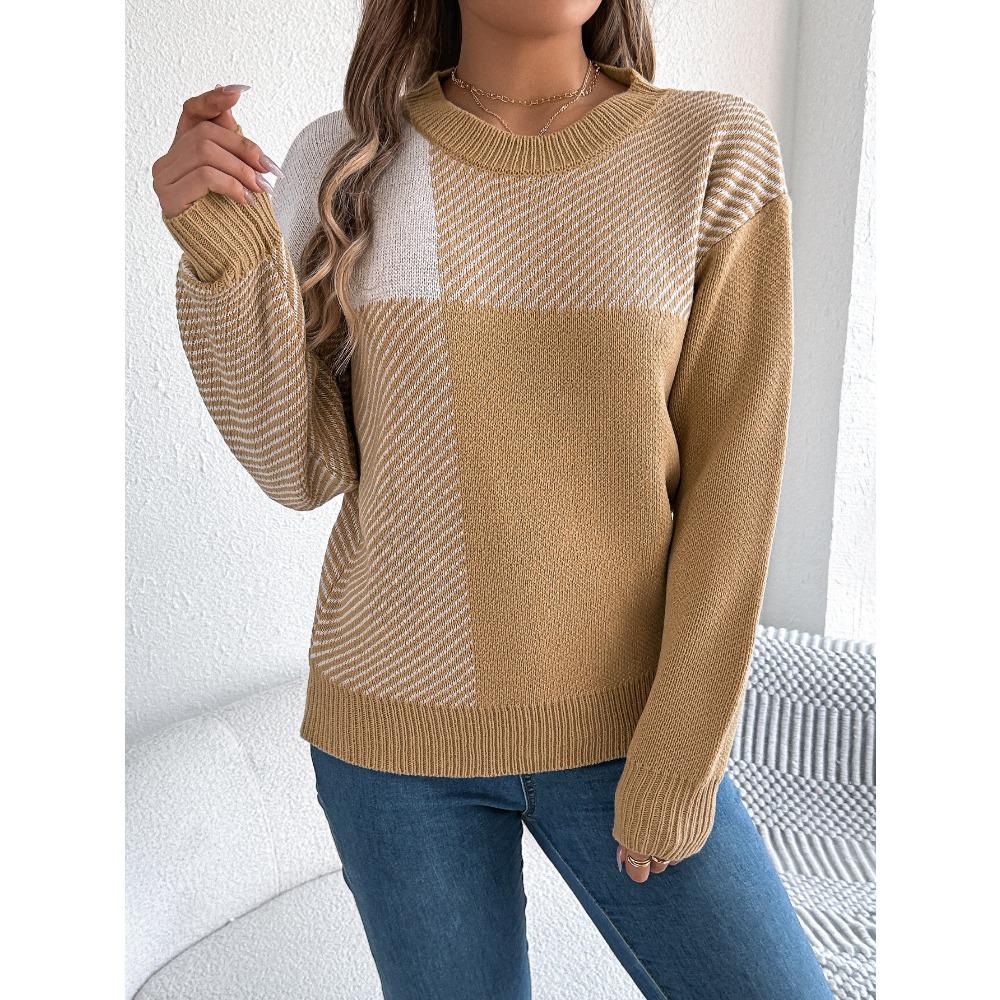 

Женский осенне-зимний повседневный клетчатый пуловер с длинным рукавом XL хаки