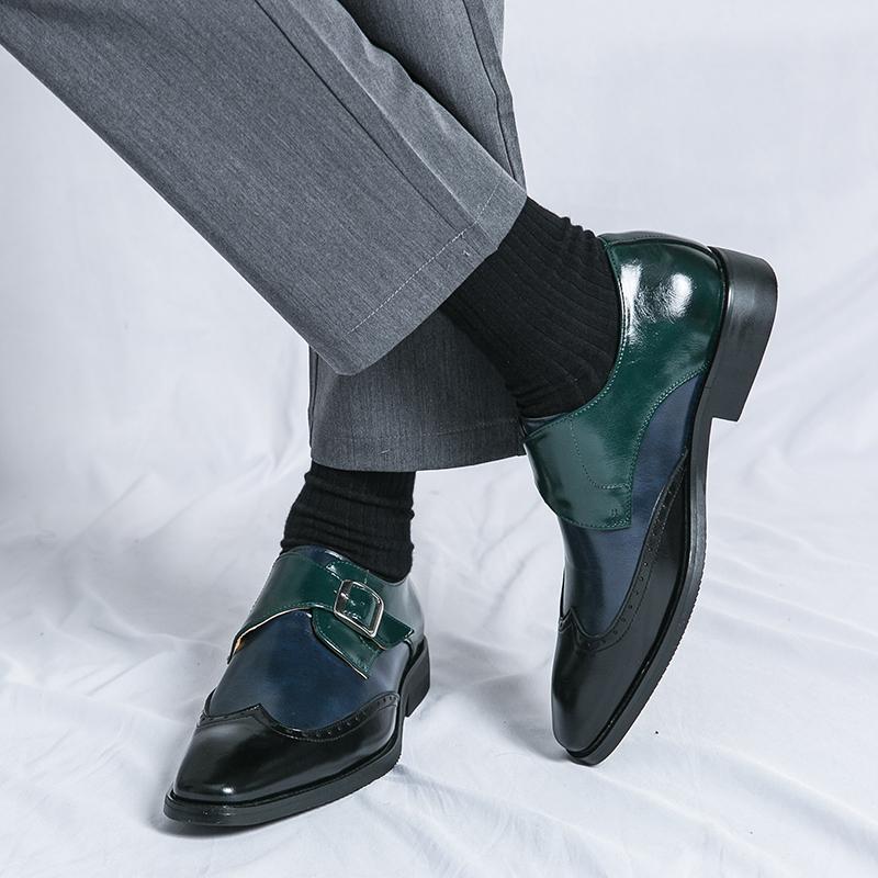 Monk Shoes Men PU Color Blocking Buckle Carving Fashionable Business Casual Men Shoes Large Sizes 38-48