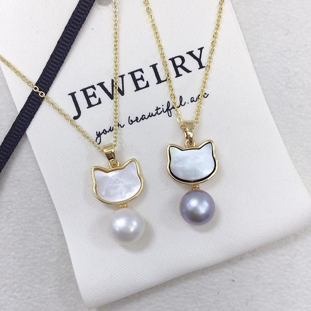 Natural Freshwater Pearl Kitten Jewelry Set - Earrings, Pendant, and Ring