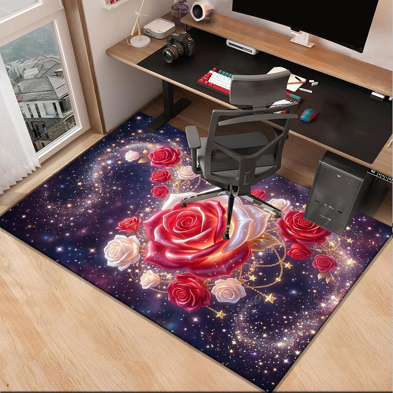 Starry Night Roses Office Rug Chair Mat, Entryway Carpet, Suitable for Front Door, Bedroom, Living Room, Desk, Holiday Gift