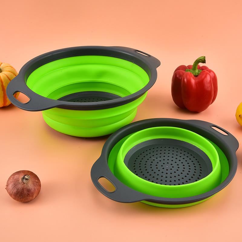 HOT Silicone Round Folding Vegetable Fruits Washing Drain Basket Colander Strainer Collapsible Drainer Kitchen Tool