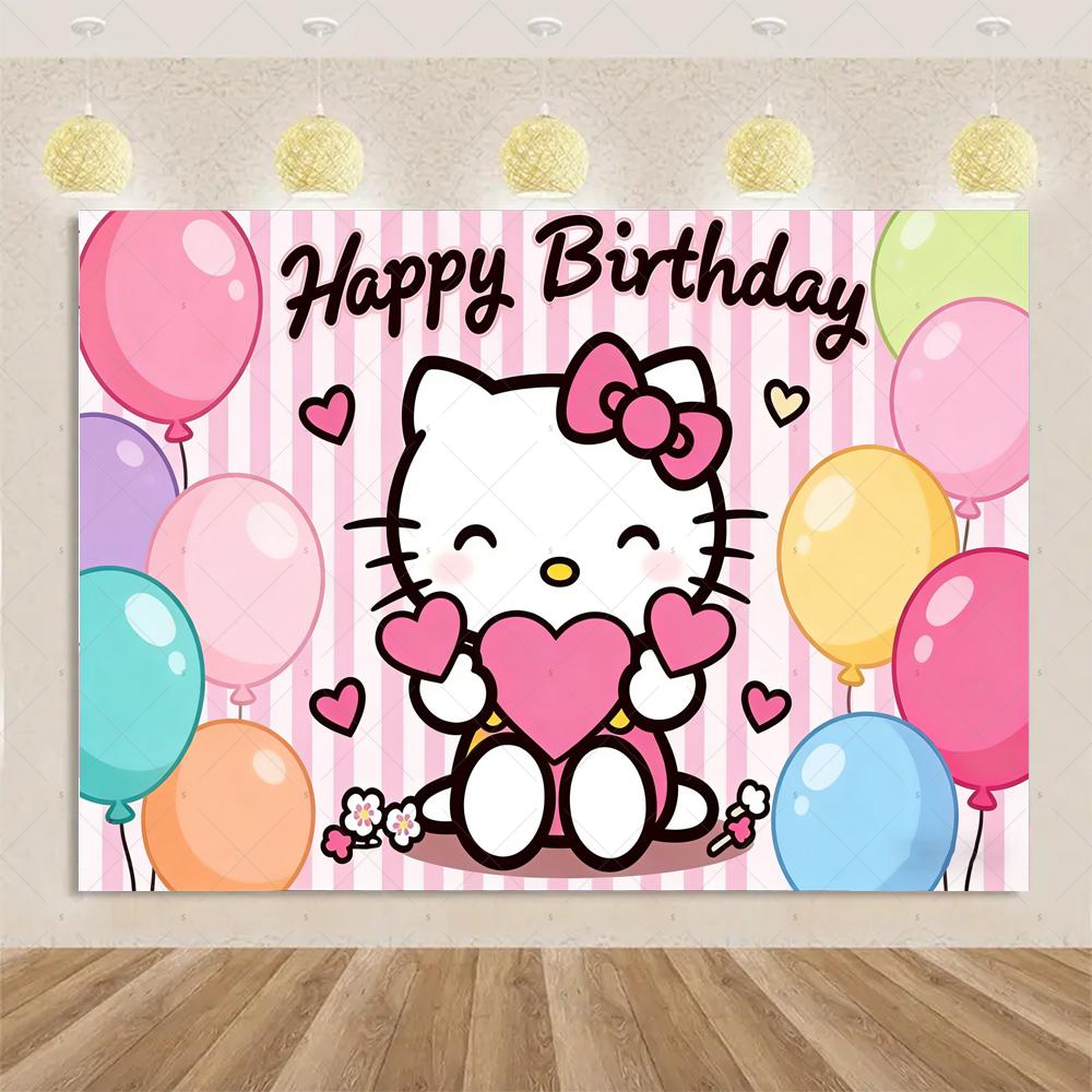 

Adorable Hello Kitty Pink graffiti streets Printed Tapestry Bedroom Decoration Celebration Background Design Holiday Party 74x94cm(29x37in)