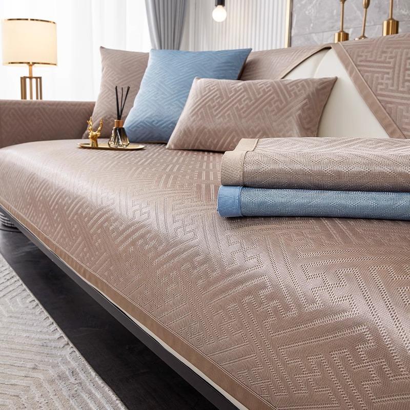 Summer Light Luxury Sofa Cushion Ice Silk Summer Mat Summer Non-Slip Sofa Cover Dust Cover Living Room Straight Row Sofa Cover Towel