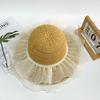 Double Lace Edge Pearl Straw Hat Summer Ladies Out Versatile Big Brim Knitted Hollow Sun Hat