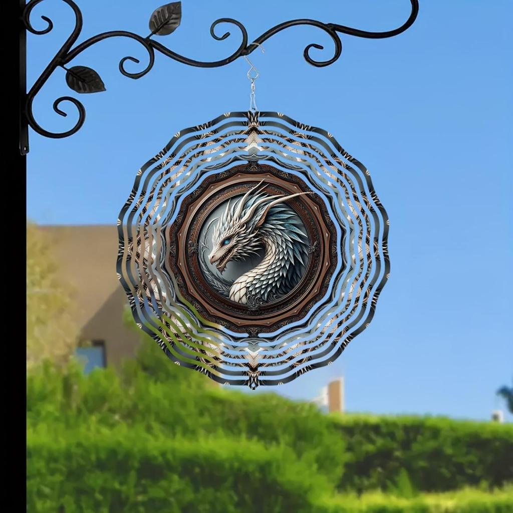 Ice Dragon Wind Spinner 3D Metal Art Decor with 360 Rotating Hook for Outdoor Indoor Garden Patio Yard Housewarming Gift Weather Resistant