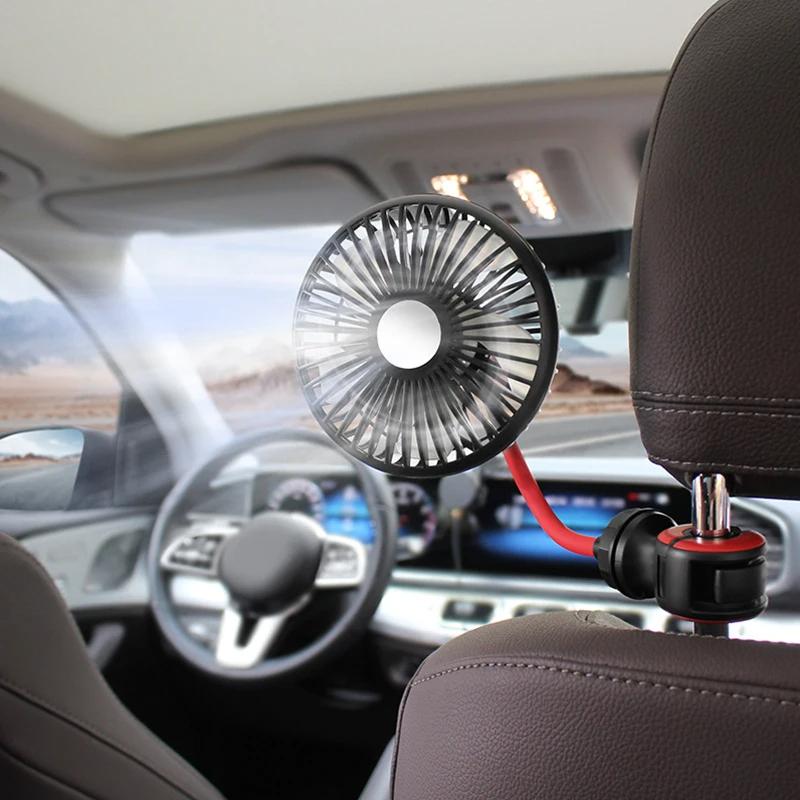 5V Car Fan Cooling Backseat Fan 360 Degree Rotatable 3 Speeds Strong Wind Quiet Ventilation Fan  Adjustable Clip Car Seat Fan