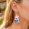 Cute Halloween Jewelry Reading Ghost Earrings, Sweet Bowknot Drop Lightweight Acrylic Earrings for Women Girls
