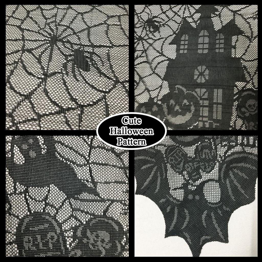 Halloween Tablecloth - Gothic Black Lace Spider Web Table Cover for Halloween Masquerade, Scary Movie Nights Decorations 53x68in